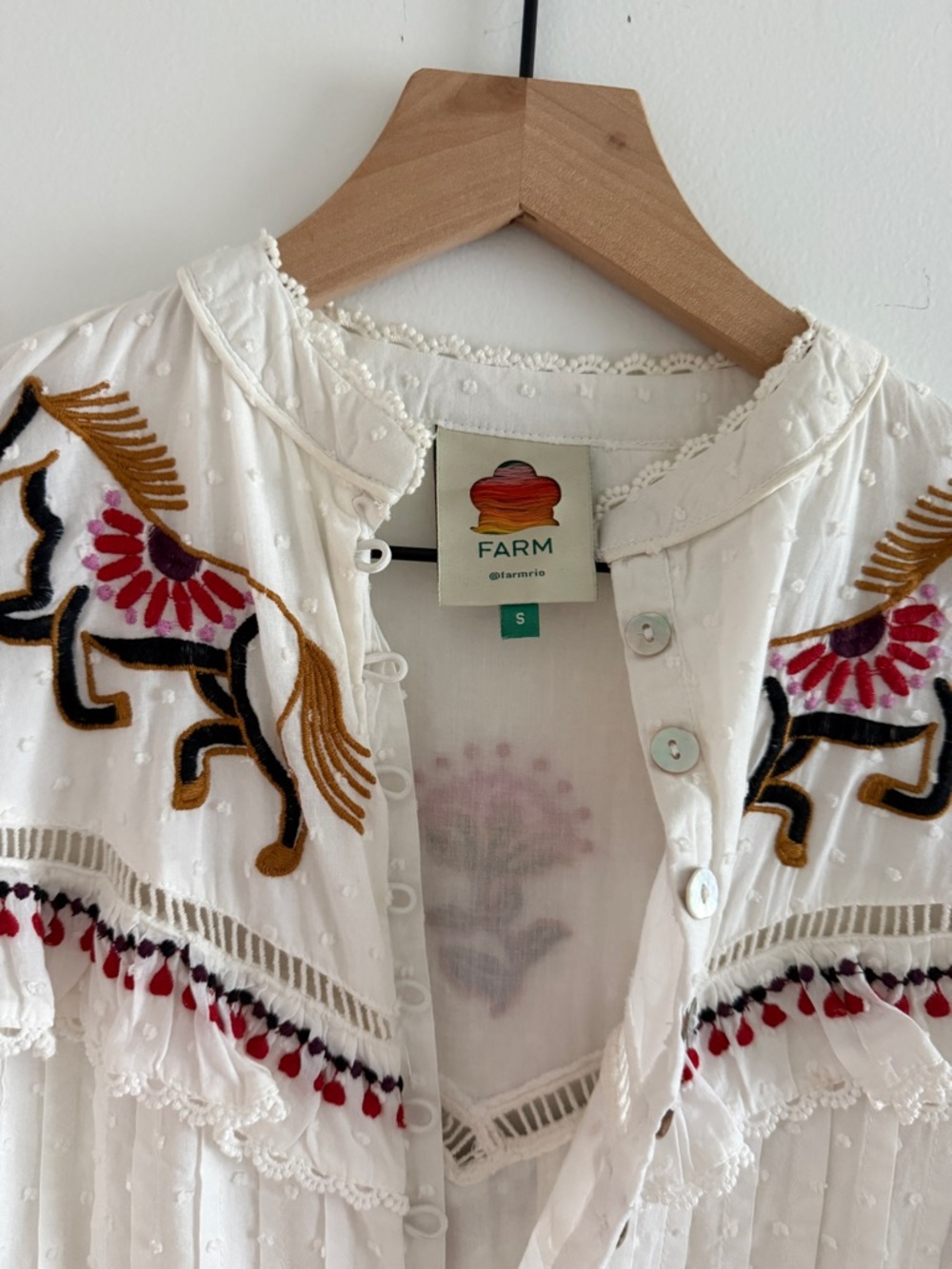 Farm Rio White Embroidered Horses Ruffle Mini Dress - Picture 3 of 6